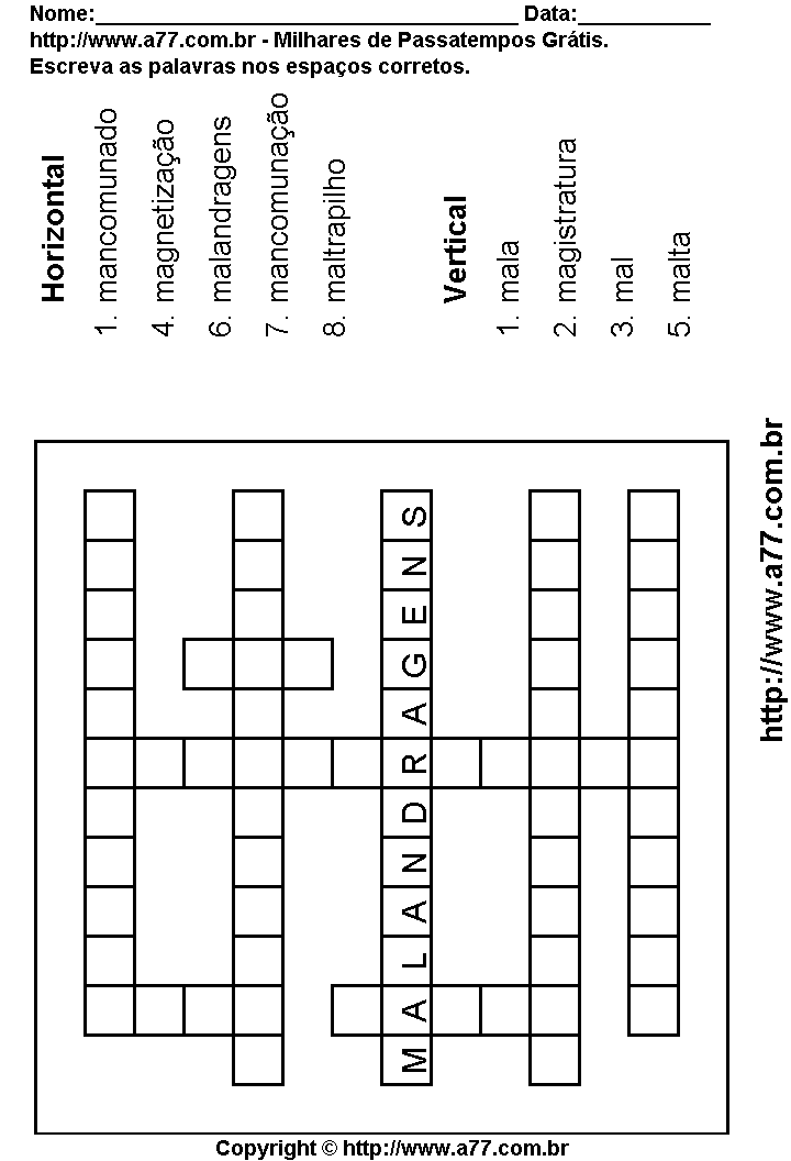 Cruzadinha Para Imprimir com Palavras Escritas Com a Letra M
