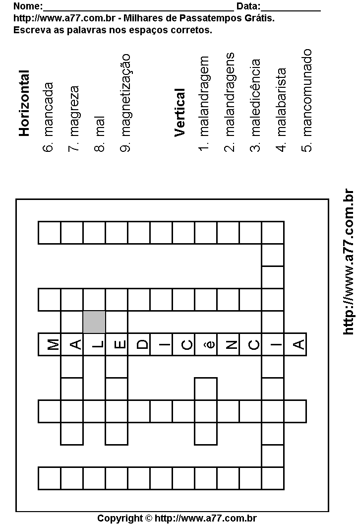 Cruzadinha Para Imprimir com Palavras Escritas Com a Letra M