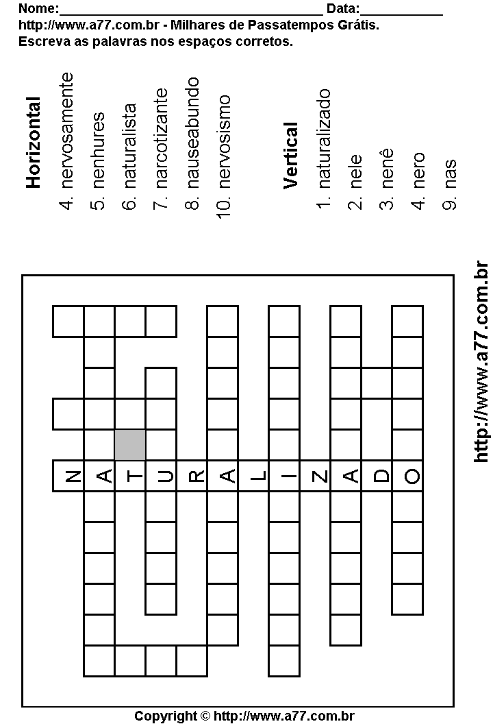 Cruzadinha Para Imprimir com Palavras Escritas Com a Letra N