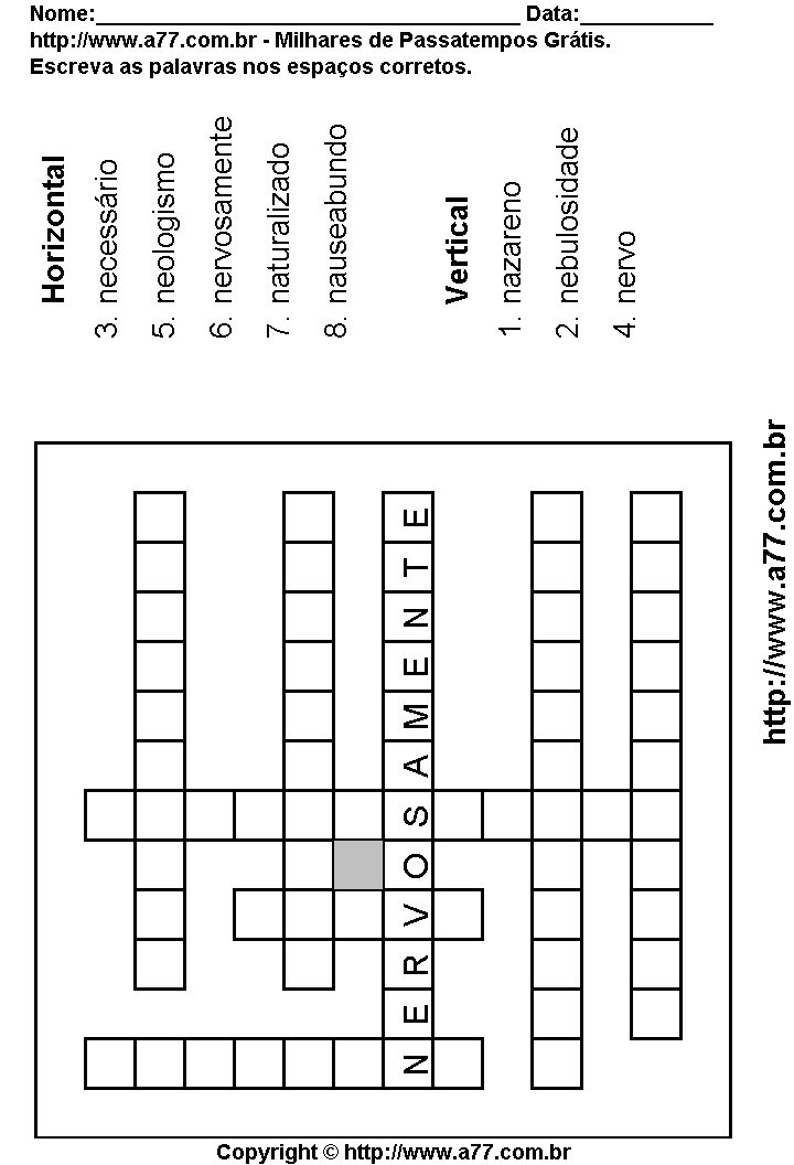 Cruzadinha Para Imprimir com Palavras Escritas Com a Letra N