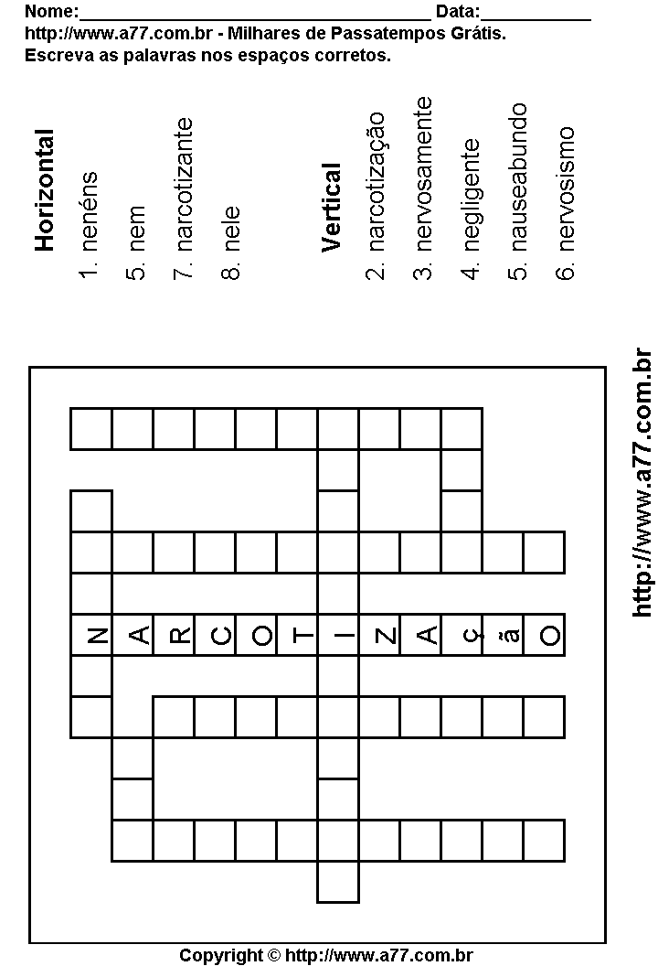 Cruzadinha Para Imprimir com Palavras Escritas Com a Letra N