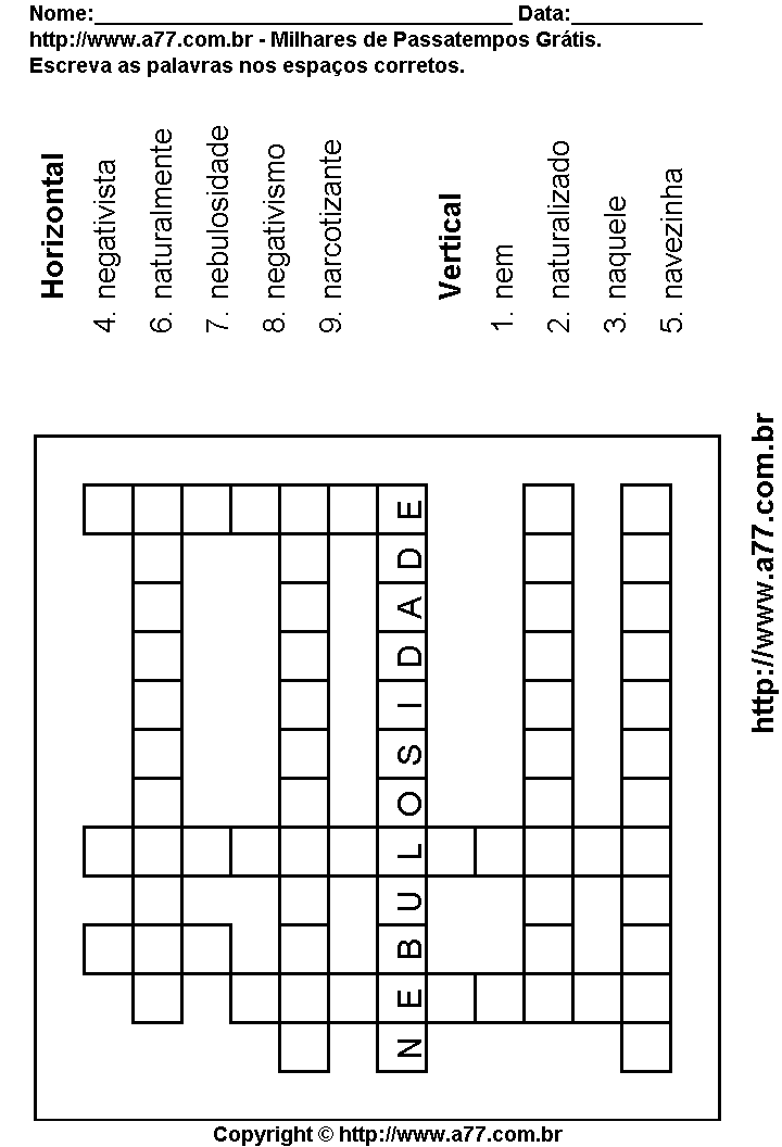Cruzadinha Para Imprimir com Palavras Escritas Com a Letra N