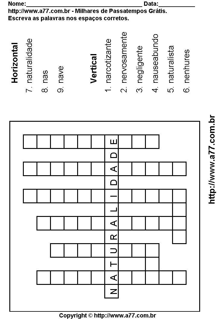 Cruzadinha Para Imprimir com Palavras Escritas Com a Letra N