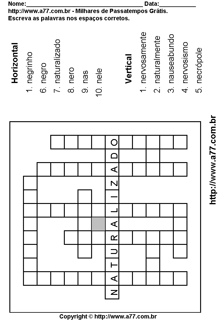Cruzadinha Para Imprimir com Palavras Escritas Com a Letra N