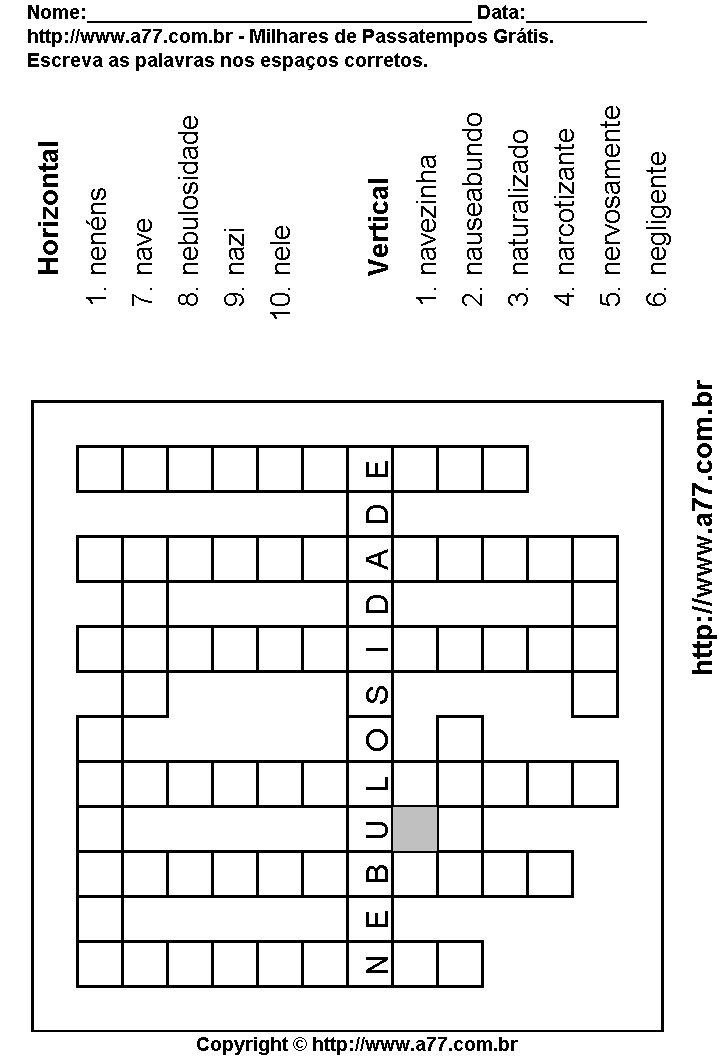 Cruzadinha Para Imprimir com Palavras Escritas Com a Letra N