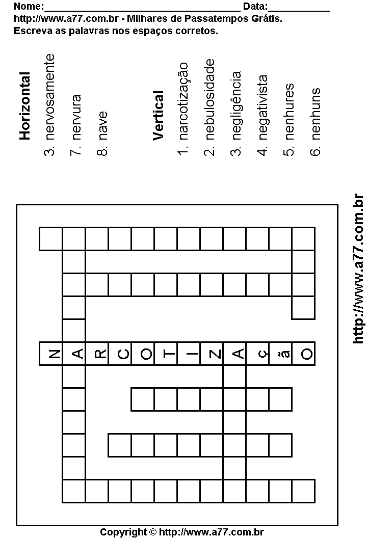 Cruzadinha Para Imprimir com Palavras Escritas Com a Letra N