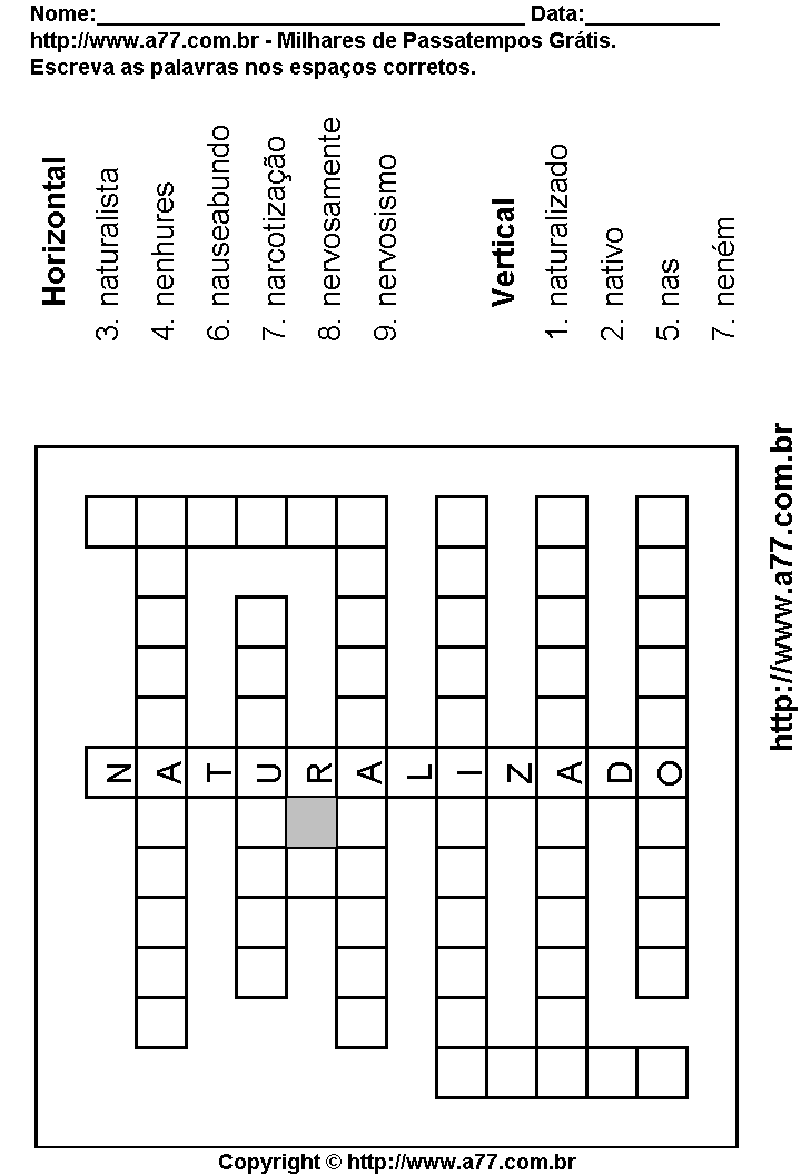 Cruzadinha Para Imprimir com Palavras Escritas Com a Letra N