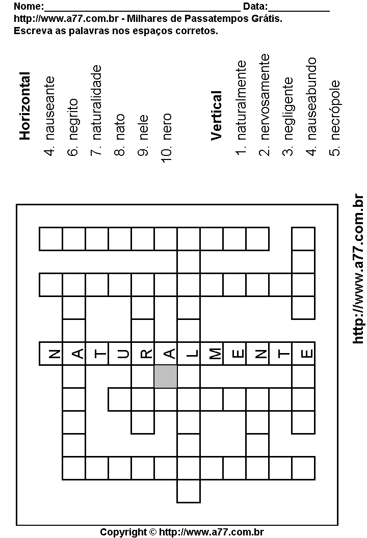 Cruzadinha Para Imprimir com Palavras Escritas Com a Letra N