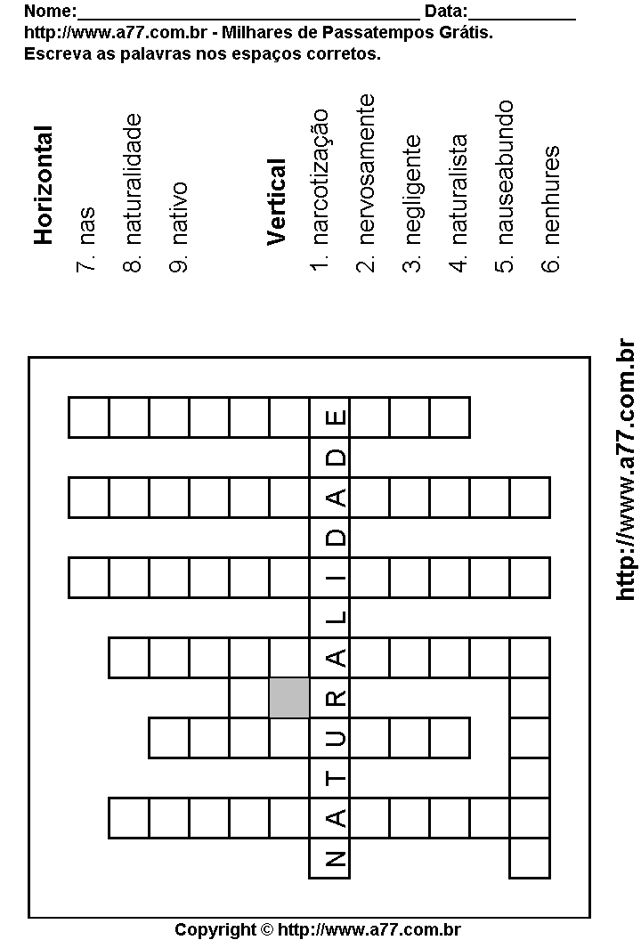 Cruzadinha Para Imprimir com Palavras Escritas Com a Letra N