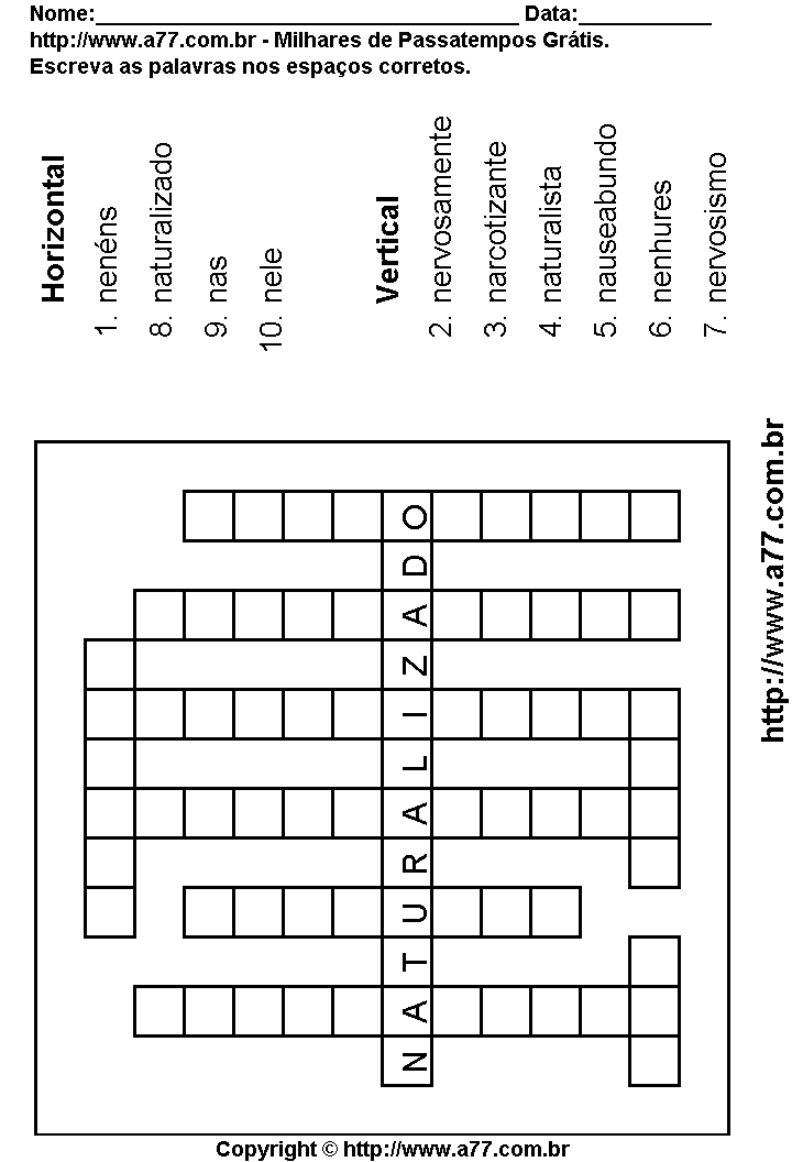Cruzadinha Para Imprimir com Palavras Escritas Com a Letra N
