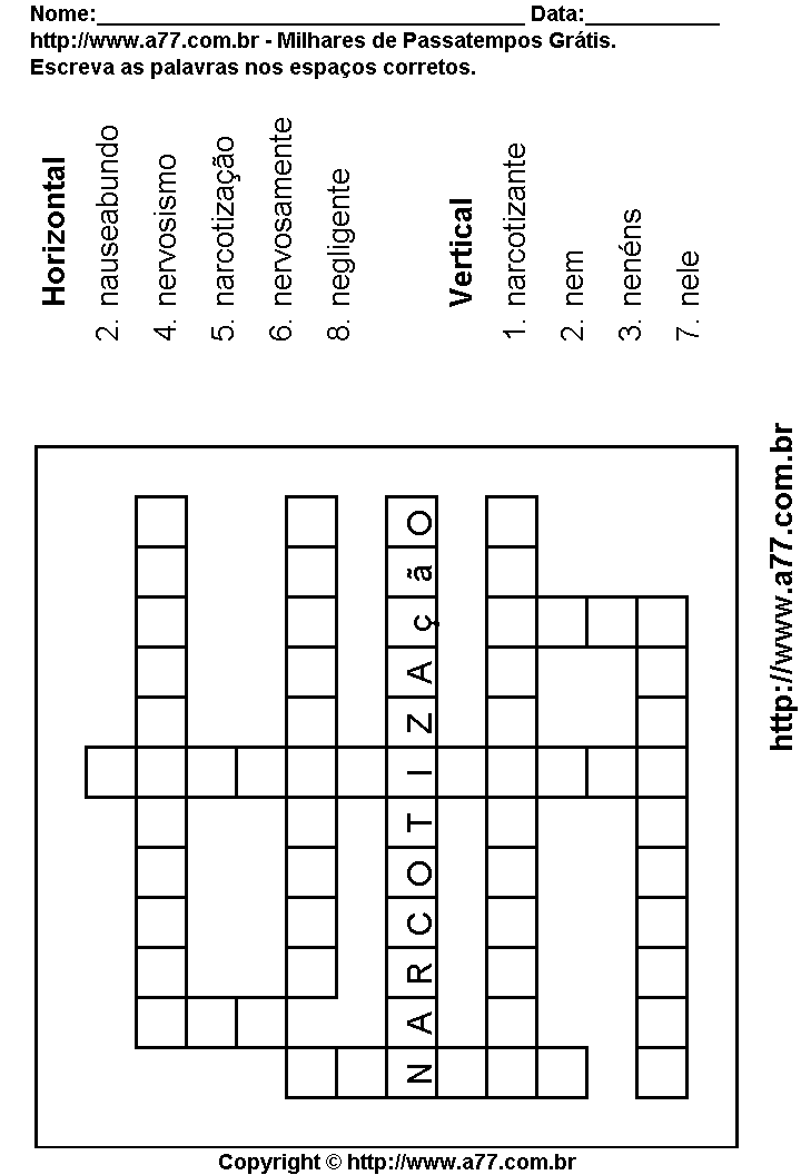 Cruzadinha Para Imprimir com Palavras Escritas Com a Letra N
