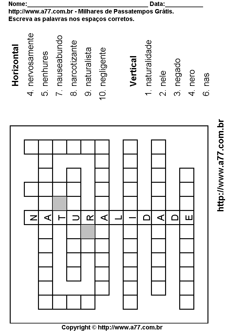 Cruzadinha Para Imprimir com Palavras Escritas Com a Letra N