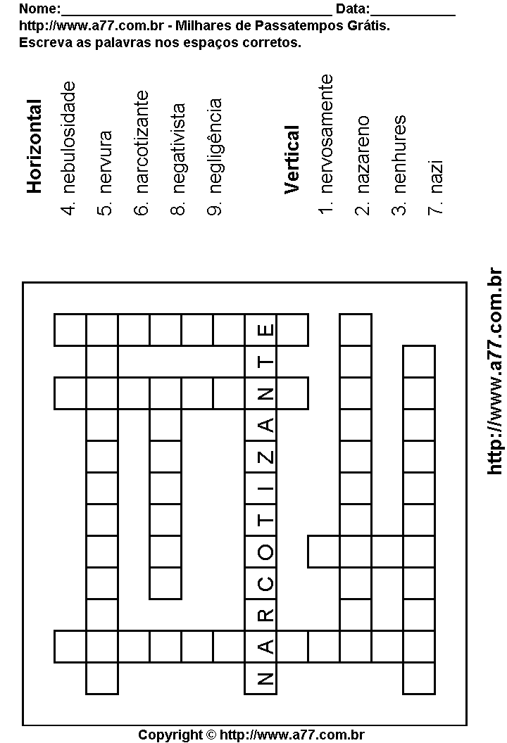 Cruzadinha Para Imprimir com Palavras Escritas Com a Letra N