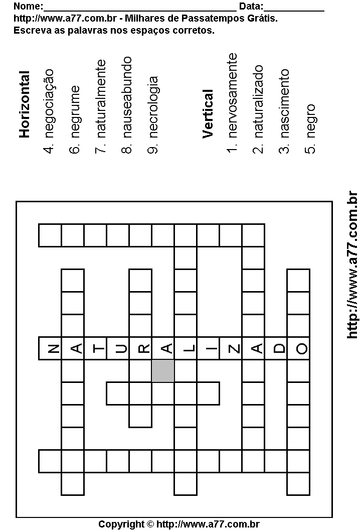 Cruzadinha Para Imprimir com Palavras Escritas Com a Letra N