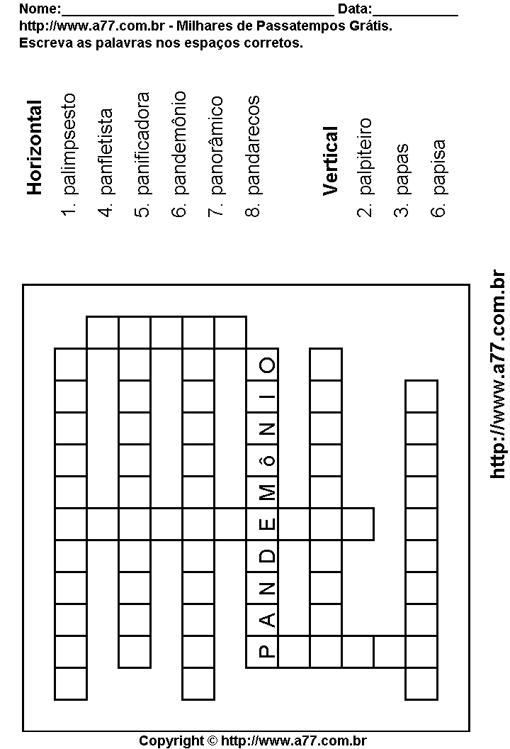 Cruzadinha Para Imprimir com Palavras Escritas Com a Letra P