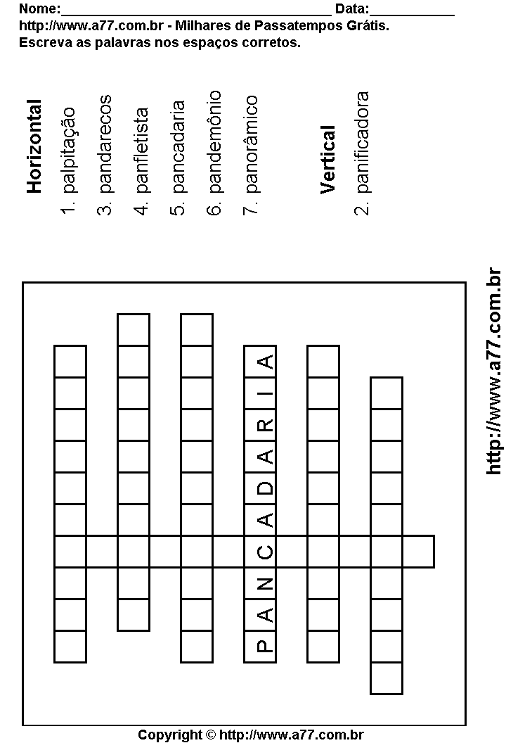 Cruzadinha Para Imprimir com Palavras Escritas Com a Letra P