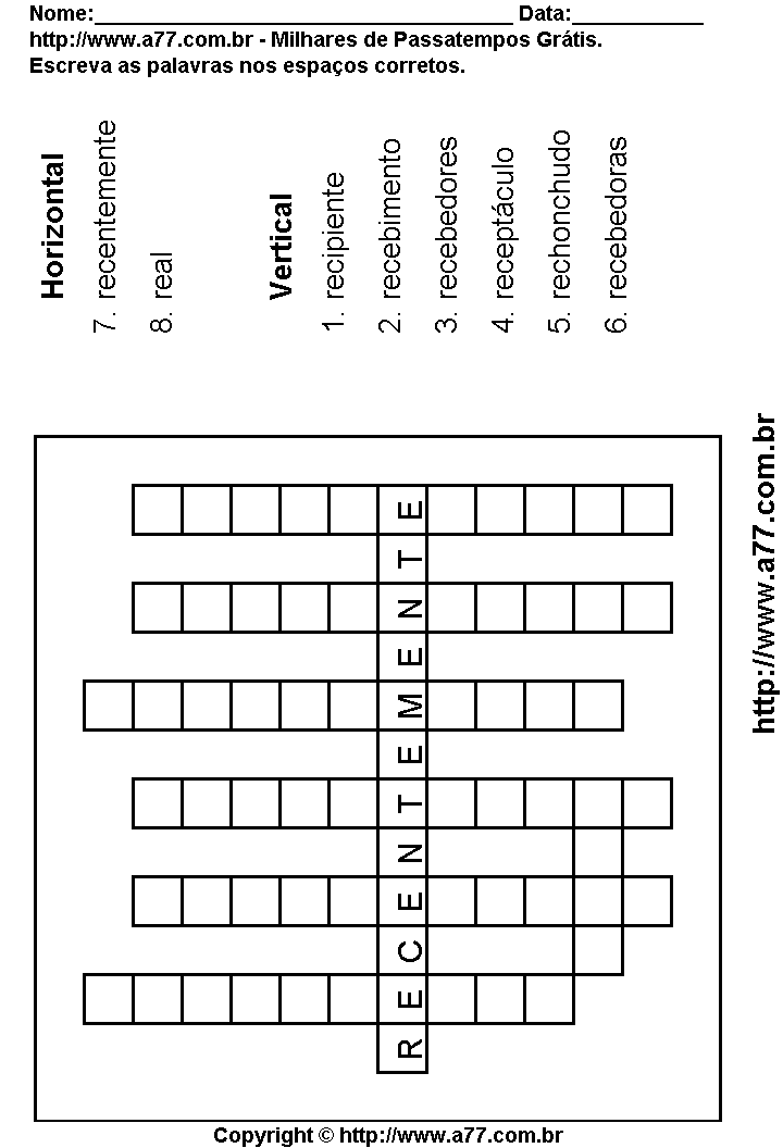 Cruzadinha Para Imprimir com Palavras Escritas Com a Letra R