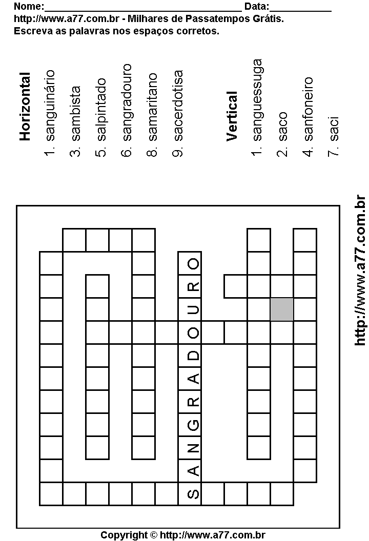 Cruzadinha Para Imprimir com Palavras Escritas Com a Letra S