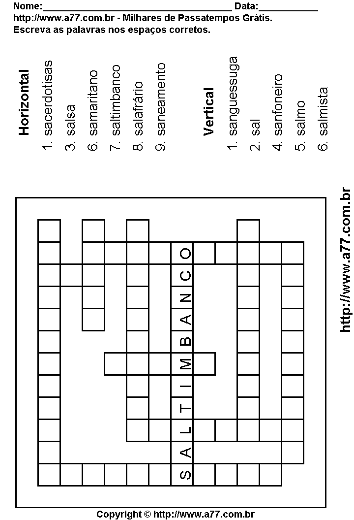 Cruzadinha Para Imprimir com Palavras Escritas Com a Letra S