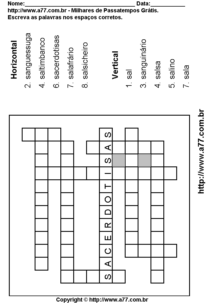 Cruzadinha Para Imprimir com Palavras Escritas Com a Letra S
