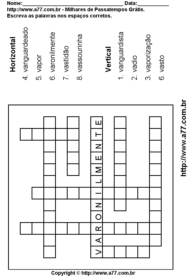 Cruzadinha Para Imprimir com Palavras Escritas Com a Letra V