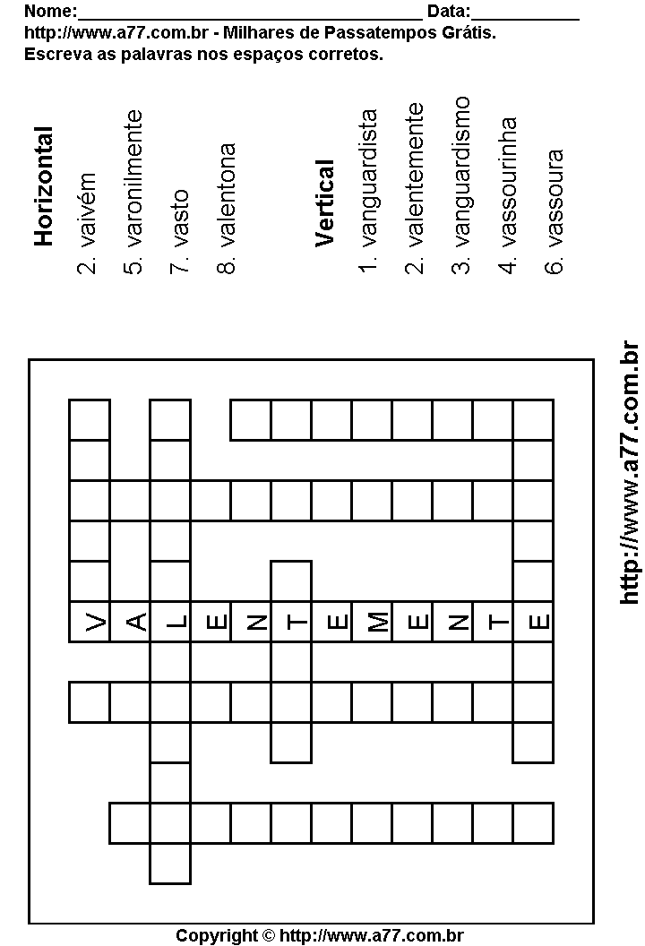 Cruzadinha Para Imprimir com Palavras Escritas Com a Letra V