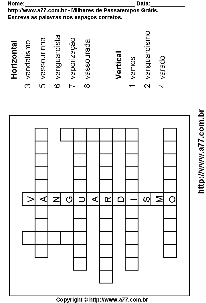 Cruzadinha Para Imprimir com Palavras Escritas Com a Letra V