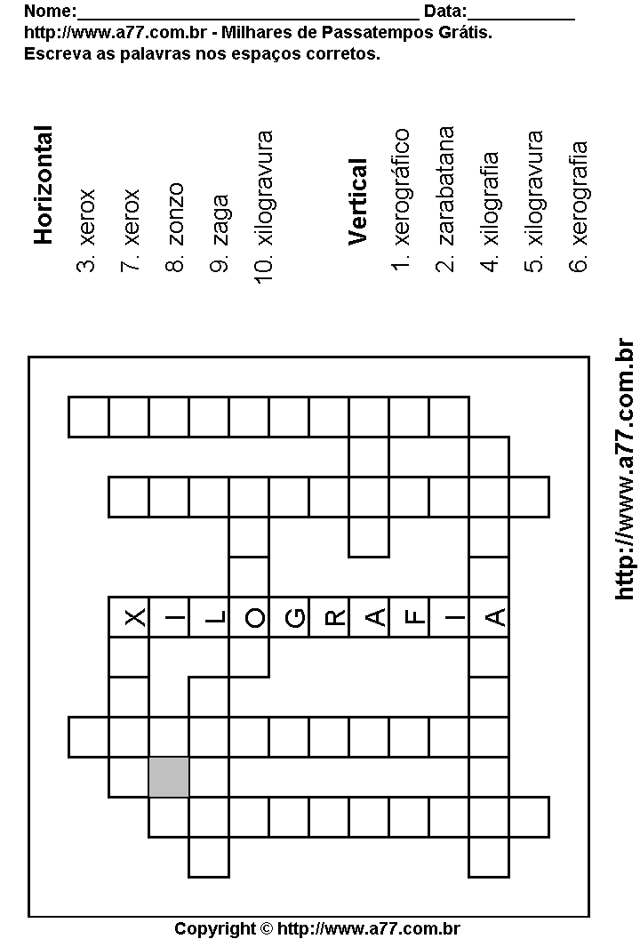 Cruzadinha Para Imprimir com Palavras Escritas Com as Letras X, Z