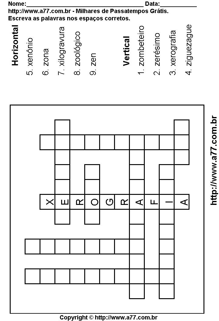 Cruzadinha Para Imprimir com Palavras Escritas Com as Letras X, Z