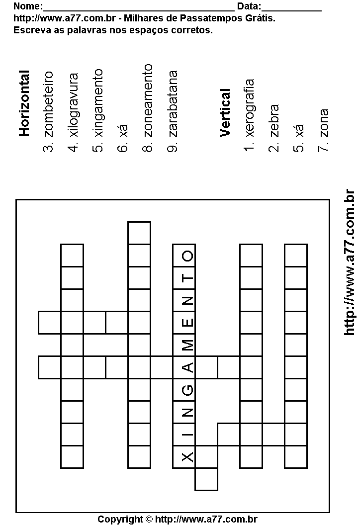 Cruzadinha Para Imprimir com Palavras Escritas Com as Letras X, Z