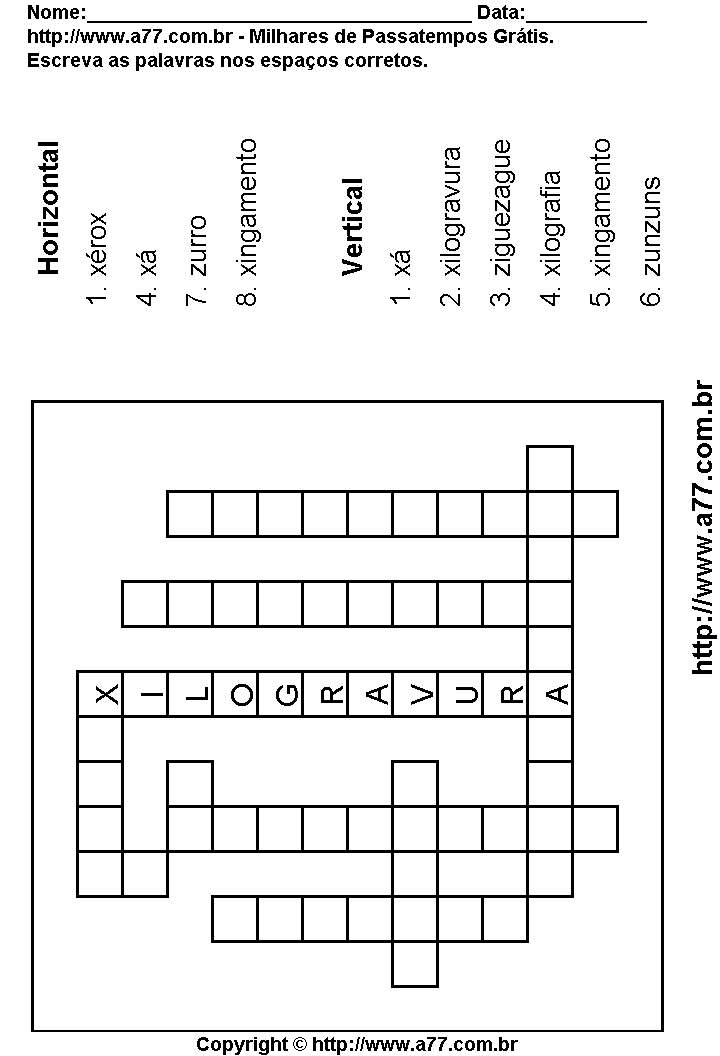 Cruzadinha Para Imprimir com Palavras Escritas Com as Letras X, Z