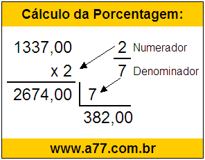 Calcular 2/7 de R$ 1337,00