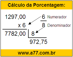 Calcular 6/8 de R$ 1297,00