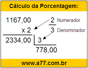 Calcular 2/3 de R$ 1167,00