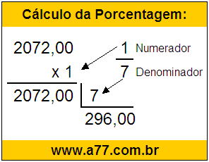 Calcular 1/7 de R$ 2072,00