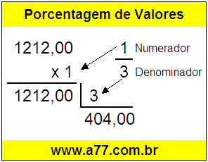 Quanto é 1/3 de R$ 1212,00