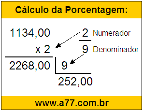 Quanto é 2/9 de R$ 1134,00