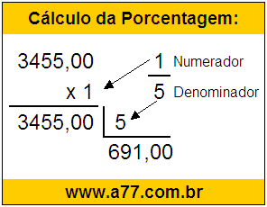 Calcular 1/5 de R$ 3455,00