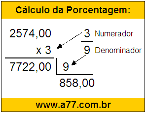 Calcular 3/9 de R$ 2574,00