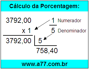 Calcular 1/5 de R$ 3792,00