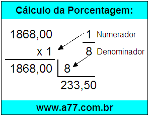 Quanto é 1/8 de R$ 1868,00