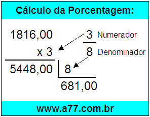 Calcular 3/8 de R$ 1816,00