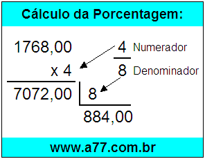 Quanto é 4/8 de R$ 1768,00