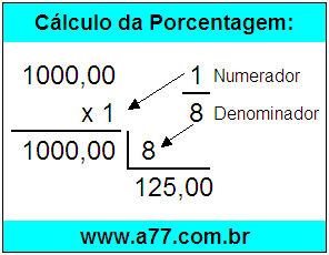 Calcular 1/8 de R$ 1000,00