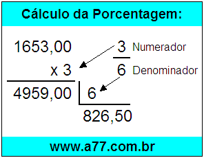 Calcular 3/6 de R$ 1653,00