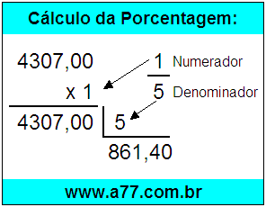 Quanto é 1/5 de R$ 4307,00