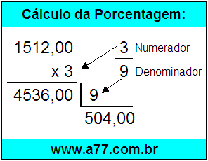 Calcular 3/9 de R$ 1512,00