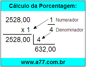 Quanto é 1/4 de R$ 2528,00