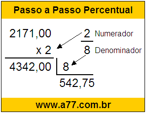 Calcular 2/8 de R$ 2171,00