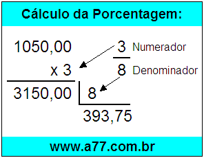 Calcular 3/8 de R$ 1050,00